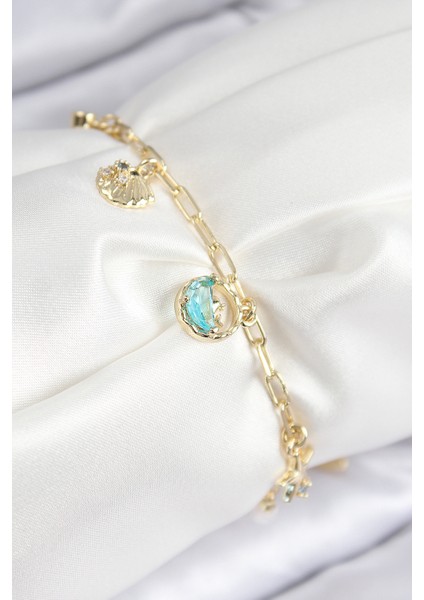 Pirinç Zirkon Taşlı Istiridye Model Gold Renk Kadın Bileklik - Lisinya