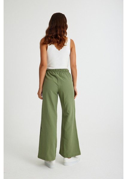 Tasarım Beli Lastikli Bağcıklı Keten Günlük Pantolon