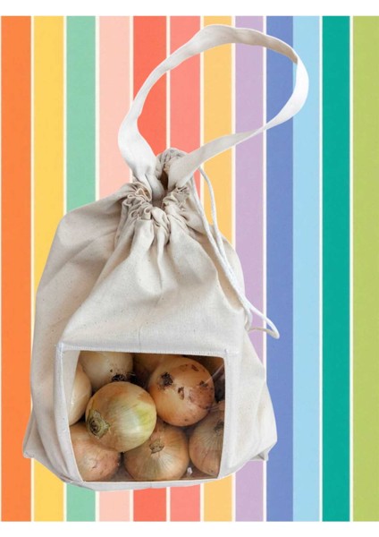 5 kg Soğan Saklama Torbası | Asetat Pencereli Pamuk Ham Bez | Ipli & Saplı Doğal Bez Torba fiyatları