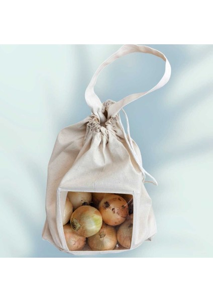 5 kg Soğan Saklama Torbası | Asetat Pencereli Pamuk Ham Bez | Ipli & Saplı Doğal Bez Torba fırsatları
