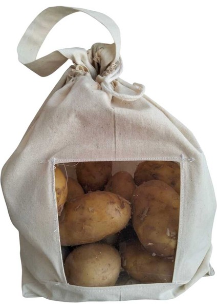 5 kg Patates Saklama Torbası | Pamuk Ham Bez | Asetat Pencereli, Ipli ve Saplı Doğal Bez Poşet fiyatları