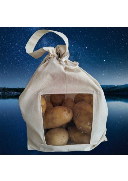 5 kg Patates Saklama Torbası | Pamuk Ham Bez | Asetat Pencereli, Ipli ve Saplı Doğal Bez Poşet fırsatları