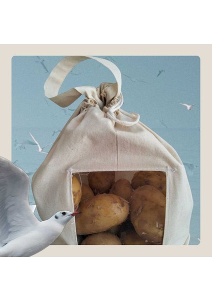5 kg Patates Saklama Torbası | Pamuk Ham Bez | Asetat Pencereli, Ipli ve Saplı Doğal Bez Poşet indirimleri