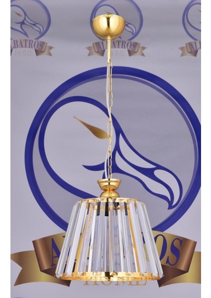Tekli Kristal Avize Konik Gold - Krom