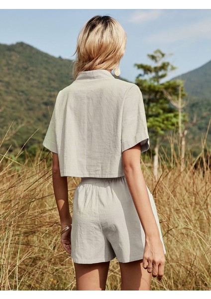 Yaka Detaylı Şortlu İkili Takım