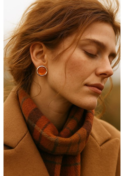 Gold Detaylı Renkli Yuvarlak Çelik Vintage Küpe