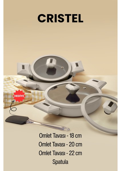 Cristel 7 Parça Sahan Seti Mat Krem