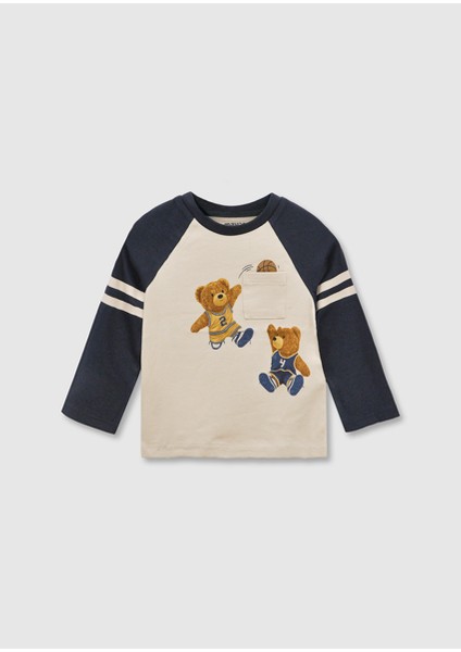 Lacivert Erkek Bebek Uzun Kollu Baskılı T-Shirt 2059