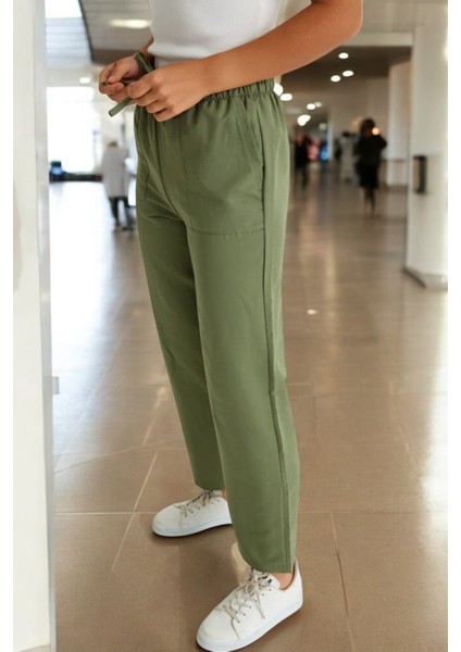 Beli Bağcıklı Yazlık Kadın Keten Pantolon