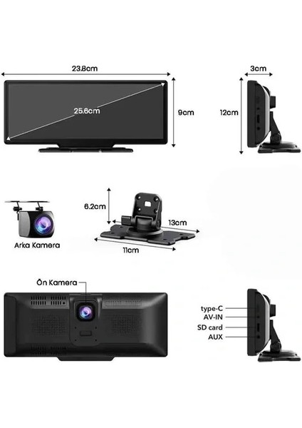 Android ve Ios Uyumlu Ön Arka Çift Kameralı Araç Ekranı Dokunmatik Carplay fırsatları