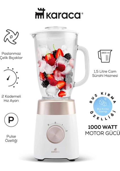 Smotie Blender 1000 W Güç, 1,5 L Cam Hazne Buzlu Içecekler Ya Da Soğuk Karışımlar Paslanmaz Çelik Bıçaklar ve 2 Kademeli Hız