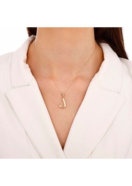 Altın J Harf Kolye Ucu - 14K modelleri