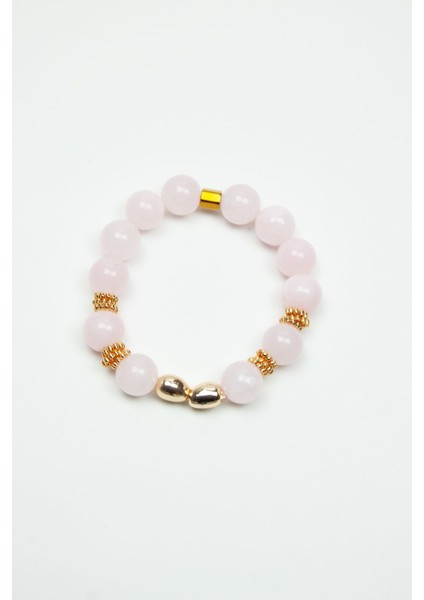 Gold Detay Pembe Kuvars Doğaltaş Kadın Bileklik fiyatları