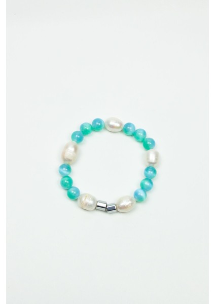 Gerçek Inci ve Aqua Marin Doğaltaş Bileklik