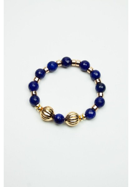 Gold Detay Lacivert Kuvars Doğaltaş Bileklik