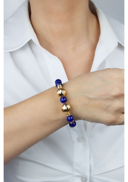Gold Detay Lacivert Kuvars Doğaltaş Bileklik fiyatları