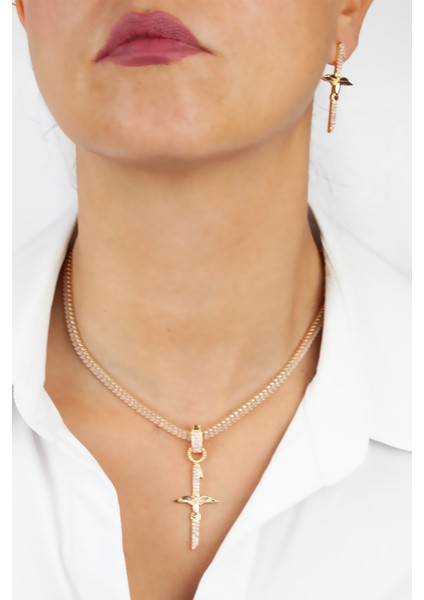 Baget Zirkon Taşlı Melek Kanatlı Kolye Küpe Set fiyatları