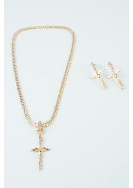 Baget Zirkon Taşlı Melek Kanatlı Kolye Küpe Set modelleri