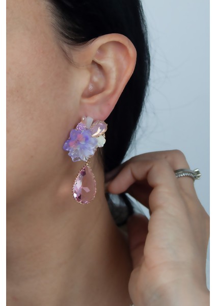 Çiçek Figür Pembe Kristal Küpe fiyatları