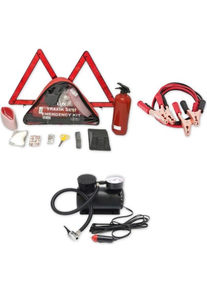 Trafik Seti 3 Lü Set Trafik Seti+Plastik KOMPRESÖR+800 Amper Akü Takviye Kablosu 2.3 mt
