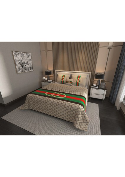 Çift Kişilik Pike Takımı Pamuklu Kumaş Jakar Dokuma Kapitone Dikişli 3D Dijital Baskılı 7 Parça-Lüks Duvet Cover Set Model