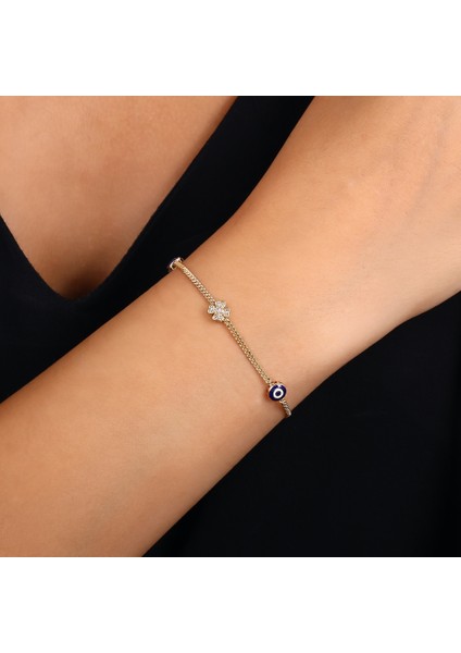 Nazar Boncuklu Altın Bileklik - 14K