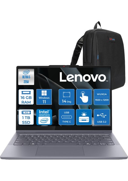 Ideapad 5 2-In-1 14IAL10 Intel Core Ultra 5 225U Aı 16GB 1tb SSD 14" Wuxga (1920X1200) IPS 300NITS WIN11HOME Dokunmatik +Lenovo® Digital Pen2 Bilgisayarr 83KR000FTRH03+ZETTAÇANTA