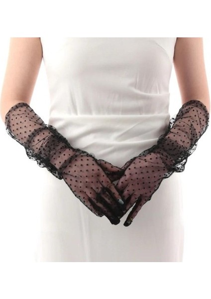 Uzun Siyah Puantiyeli Yetişkin Tül Eldiven fırsatları