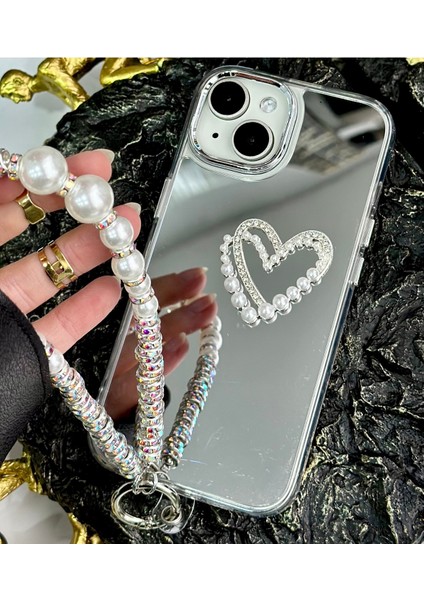 Iphone 13 - 14 - 15 Uyumlu Aynalı Charmlı Kalp Model Silikon Kılıf modelleri