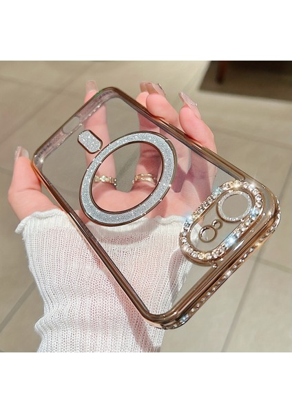 Iphone 16E/SE4 Uyumlu Şeffaf Taşlı Magsafe Özellikli Kılıf