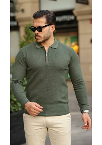 Erkek Pirinç Desenli Uzun Kollu Yakalı Triko