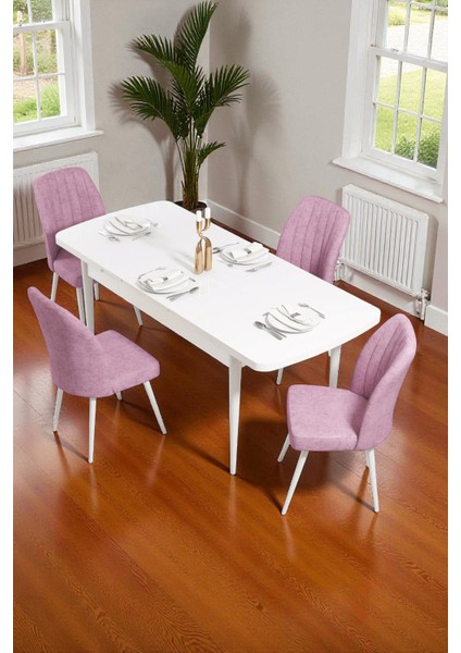 Bara Beyaz 80X132 Açılabilir Sunta Masa Yemek Odası Takımı, Mutfak Takımı 4 Adet Sandalye fiyatları