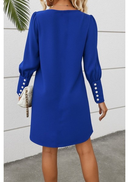 Kadın Uzun Kollu V Yakalı Kısa Ithal Krep Elbise fiyatları