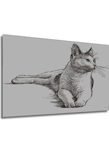 Kara Kalem Görünümlü Kedi Ahşap Dekoratif Tablo Dikdörtgen Tablo fırsatları