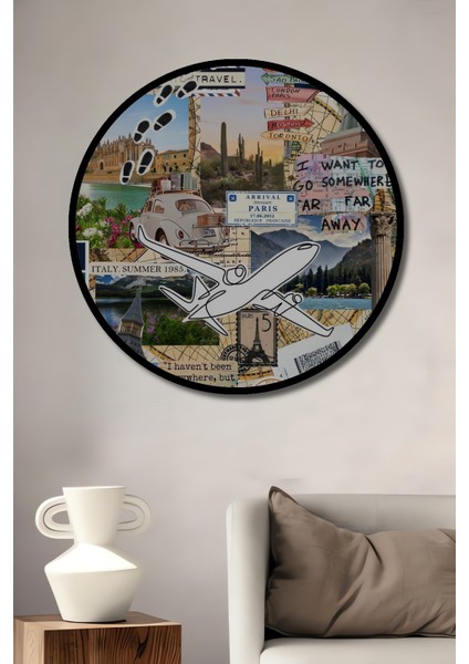 Dünya Turu Ilhamı Yağlı Boya Görünümlü Ahşap Dekoratif Tablo Yuvarlak Tablo fiyatları