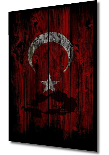 Türk Bayrağı Ahşap Dekoratif Tablo Yağlı Boya Görünümlü Sanat Eseri Dikdörtgen Tablo indirimleri