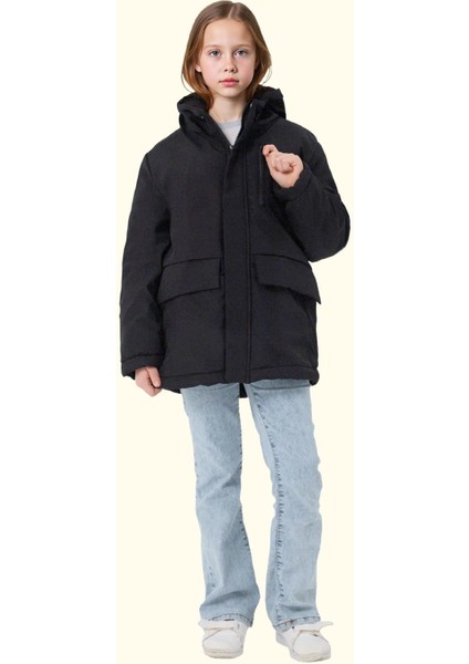Kız Çocuk Kürklü Su ve Rüzgar Geçirmez Kapüşonlu 3 Kışlık Mont & Kaban & Parka