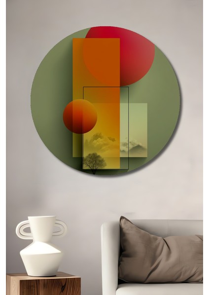 Modern Sanat Geometrik Şekiller Ahşap Dekoratif Tablo Yuvarlak Tablo