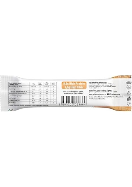 Fellas Vegan Protein Bar, Yer Fıstığı Ezmeli, 40GR x 12 Adet