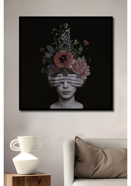 Gızemlı Kadın ve Çiçekler Kara Kalem Görünümlü Ahşap Dekoratif Tablo Dikdörtgen Tablo fiyatları