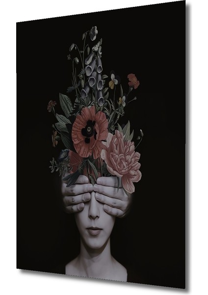 Gızemlı Kadın ve Çiçekler Kara Kalem Görünümlü Ahşap Dekoratif Tablo Dikdörtgen Tablo modelleri