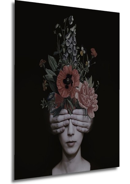 Gızemlı Kadın ve Çiçekler Kara Kalem Görünümlü Ahşap Dekoratif Tablo Dikdörtgen Tablo fırsatları