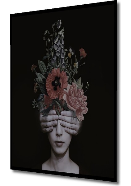 Gızemlı Kadın ve Çiçekler Kara Kalem Görünümlü Ahşap Dekoratif Tablo Dikdörtgen Tablo indirimleri