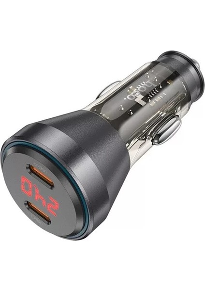 Hoco NZ12C Graceful PD60W 2 Type-C Girişli Araç Çakmaklı Hızlı Şarj Aleti-(57 - ?99?64E6-8G1