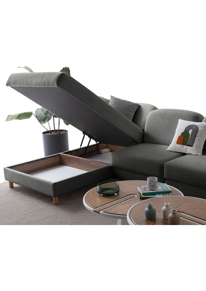 Aries Yataklı Sandıklı Piyonlu Köşe Takımı Antrasit Sol Köşe