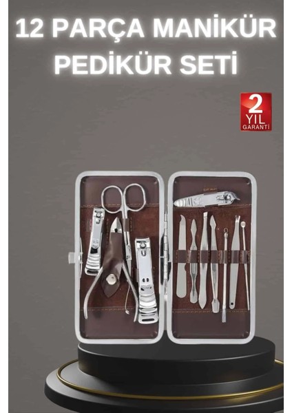 12 Parça Paslanmaz Çelik Kompakt ve Taşınabilir Manikür Makası Tırnak Makası