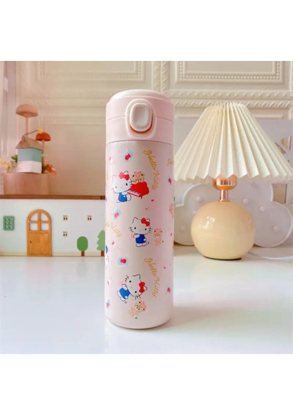Çocuk Termos Matara Paslanmaz Çelik Hello Kitty Figürlü Açık Pembe HK1124