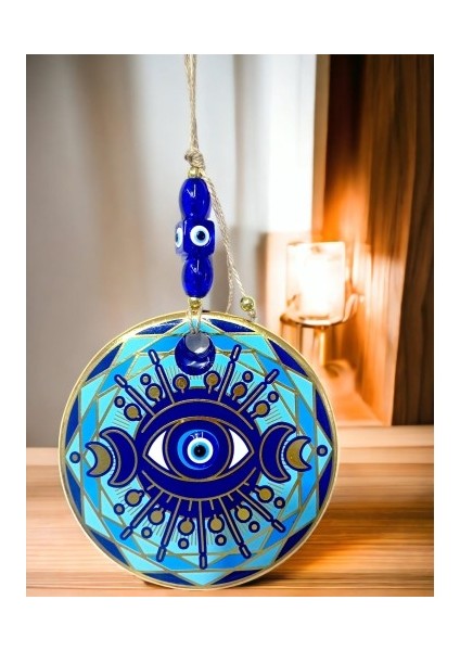Tek Gözlü Piramit Desenli Nazar Boncuklu Duvar Süsü Cam Duvar Dekoru fiyatları