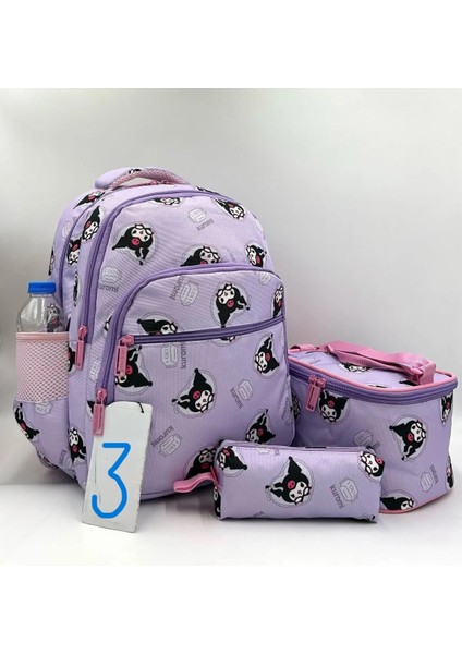 3'lü Çocuk Sırt Çantası Seti Kuromi Figürlü (Sırt Çantası /beslenme Çant. / Kalem Kutusu) UL05410