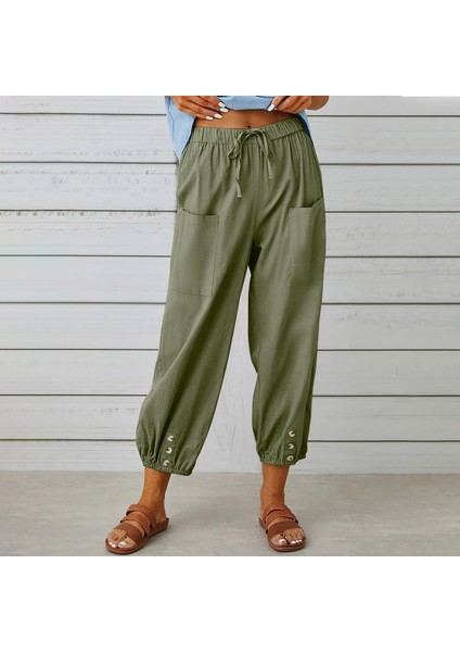 Beli Lastikli Bağcıklı Keten Günlük Pantolon modelleri